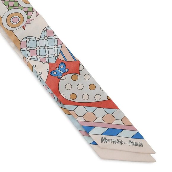 HERMES Twilly LES MURMURES DE LA FORET Whispers of the Forest Silk100% Beige... - Picture 4 of 8